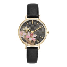 Женские часы Nine West с цветочным циферблатом и черным ремешком, черный 28336010 | black