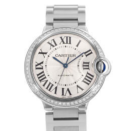 Pre-owned Cartier Ballon Bleu 36Mm Automatic Diamond Silver Dial Ladies Watch w4bb0017