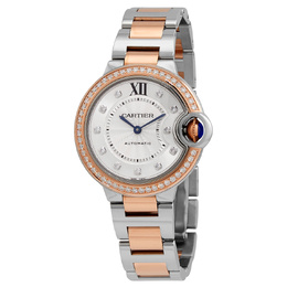 Pre-owned Cartier Ballon Bleu De Cartier Diamond Silver Dial Ladies Watch w3bb0023