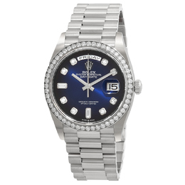 Pre-owned Rolex Day-Date 36 Diamond Blue Dial Unisex White Gold President Watch Ref No m128349rbr-0010