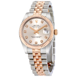 Pre-owned Rolex Lady-Datejust Diamond Silver with Diamond Markers Dial Ladies Watch 178271sdj