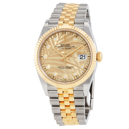 Pre-owned Rolex Datejust Diamond Golden Palm-Motif Dial Mens Watch m126233-0043