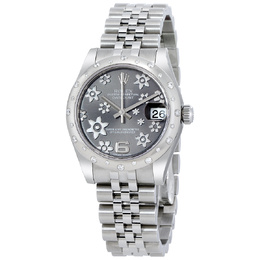 Pre-owned Rolex Oyster Perpetual Diamond Floral Rhodium Dial Ladies Watch 178344rfj