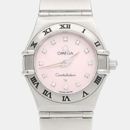 Omega Constellation Quartz Mother of Pearl Diamond Stainless Steel Womens Wristwatch Reference 1219336