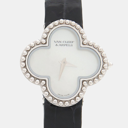 Van Cleef & Arpels Alhambra Quartz White Gold Women's Wristwatch 25.5mm Article:1219400