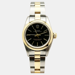 Rolex Oyster Perpetual 76183, Black Dial, Yellow Gold Stainless Steel Women's Watch 24mm