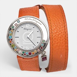 Salvatore Ferragamo Gancino Sparkling F64 Silver White Dial Stainless Steel Leather Women's Wristwatch 36.5 mm 1218556
