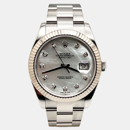 Rolex Datejust 126334 Automatic Mother of Pearl Diamond Stainless Steel 18K White Gold Men's Wristwatch 41 mm 1221968