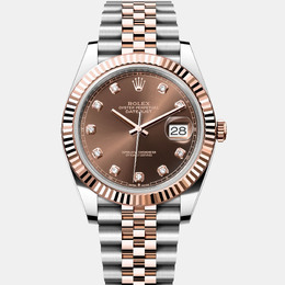 Rolex Datejust 126331-0004: Automatic Movement. Deep Chocolate Dial With Diamond Hour Markers. 18K Rose Gold And Stainless Steel Case, Men's Watch 41mm Diameter.