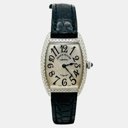 Franck Muller Cintree Curvex 1752 QZ D Quartz Silver Diamond 18K White Gold Women's Wristwatch 25 mm 1221877