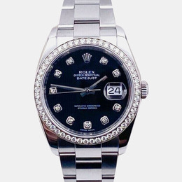 Rolex Datejust 'Black Diamond' Stainless Steel Men's Wristwatch