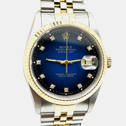 Rolex Datejust 16233 Automatic Blue Vignette Diamond 18K Yellow Gold Stainless Steel Men's Wristwatch 36 mm 1221272
