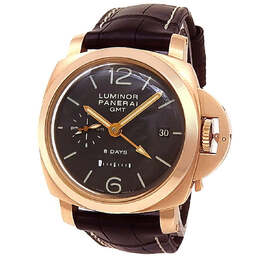 Pre-owned Panerai Luminor Gmt GMT Brown Dial Mens Watch pam00289
