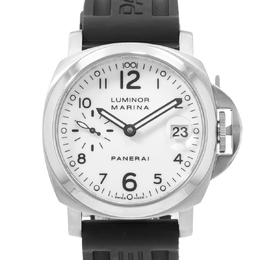 Pre-owned Panerai Luminor Marina Automatic Chronometer White Dial Mens Watch pam00049