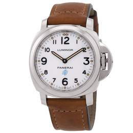 Pre-owned Panerai Luminor Base Logo Acciaio Hand Wind White Dial Mens Watch pam00630