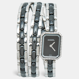 Chanel Première H3058 Schwarz Damenarmbanduhr mit Edelstahlgehäuse, Keramik und Brillanten