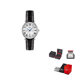 Tissot Часы Carson Elite Series Quartz Movement Women's Watch Watch 30mm Silver Dial Stainless Steel Case Leather Strap, Silver Dial Black Strap t122.210.16.033.00 | silver dial black strap
