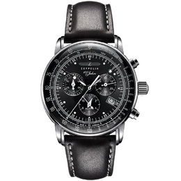 Zeppelin Часы Hundred Years Collection Quartz Movement Men's Watch Watch Silver Dial Stainless Steel Case Leather Strap, 7680-2 (Black, Luminous Spot) 7680-1 | 7680-2 (black, luminous spot)