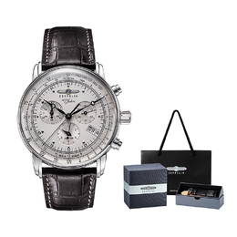 Zeppelin Часы Hundred Years Collection Quartz Movement Men's Watch Watch Silver Dial Stainless Steel Case Leather Strap, 7680-1 (Comes with Custom Strap and Shopping Bag) 7680-1 | 7680-1 (comes with custom strap and shopping bag)