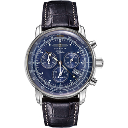 Zeppelin Часы Hundred Years Collection Quartz Movement Men's Watch Watch Silver Dial Stainless Steel Case Leather Strap, 7680-3 (Blue Disc, Luminous Spot) 7680-1 | 7680-3 (blue disc, luminous spot)