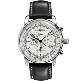 Zeppelin Часы Quartz Movement Men's Watch Watch White Dial Stainless Steel Case Genuine Leather Strap 8680-3