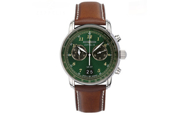 Zeppelin Часы Quartz Movement Men's Watch Watch Green Dial Stainless Steel Case Genuine Leather Strap 8684-4