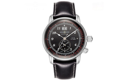 Zeppelin Часы Quartz Movement Men's Watch Watch 42mm Black Dial Stainless Steel Case Genuine Leather Strap 8644-2
