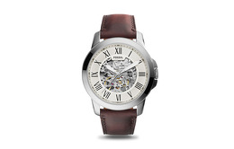 Fossil Часы Wrist Watch Mechanical Movement Genuine Leather Strap 44mm White Dial Men's Watch me3099