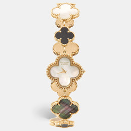 Van Cleef & Arpels Women's Wristwatch Model Alhambra VCARO40P00, 18K Yellow Gold with Mother Of Pearl and Onyx Accents - Ref: 1216858