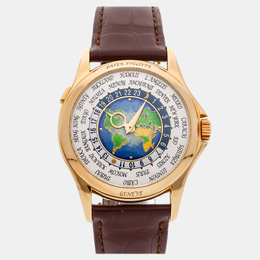 Pre-Owned Patek Philippe Complications World Time 5131J-001 Silver Automatic 18k Yellow Gold Men's Wristwatch 39 mm 1229767