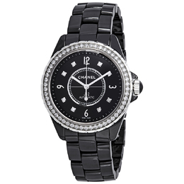 Pre-owned Chanel J12 Diamond Black Dial Unisex Watch h3109