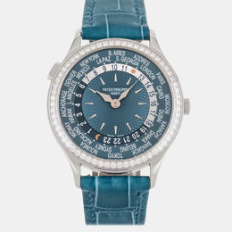 Pre-Owned Patek Philippe Complications World Time 7130G-016 Blue Automatic 18k White Gold Men's Wristwatch 36 mm 1234166